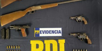 CINCO ARMAS DE FUEGO RECUPERAN DETECTIVES BIRO CHILLÁN.