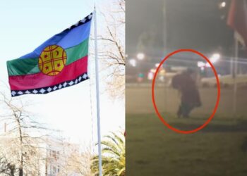 Encontraron al «Personaje» que se robo la bandera mapuche el pleno centro de Chillán.