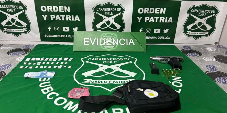 Tres detenidos tras operativo policial en Quillón: incautan droga, arma a fogueo y municiones.